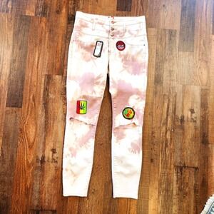 Hand Bleached High-Rise Patched Skinny Jeans